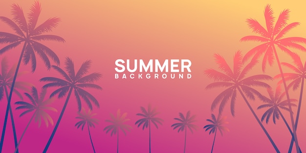 summer tropical background with palm and sunset