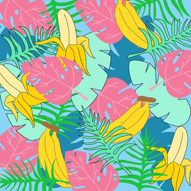 summer tropical and banana pattern background