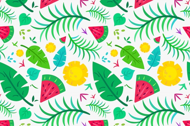 summer tropical leaf and fruit pattern