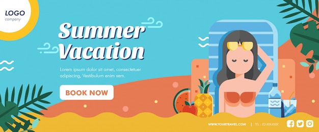 Summer vacation banner layout template