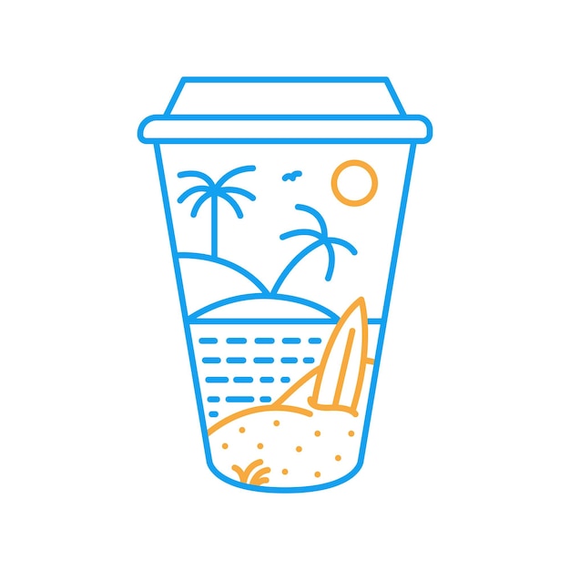 Summer Vacation on the Beach with a Cup of Coffee Illustration Design for Apparel