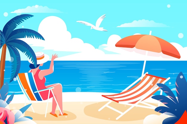 Summer vacation by the sea with beach and plants in the background vector illustration