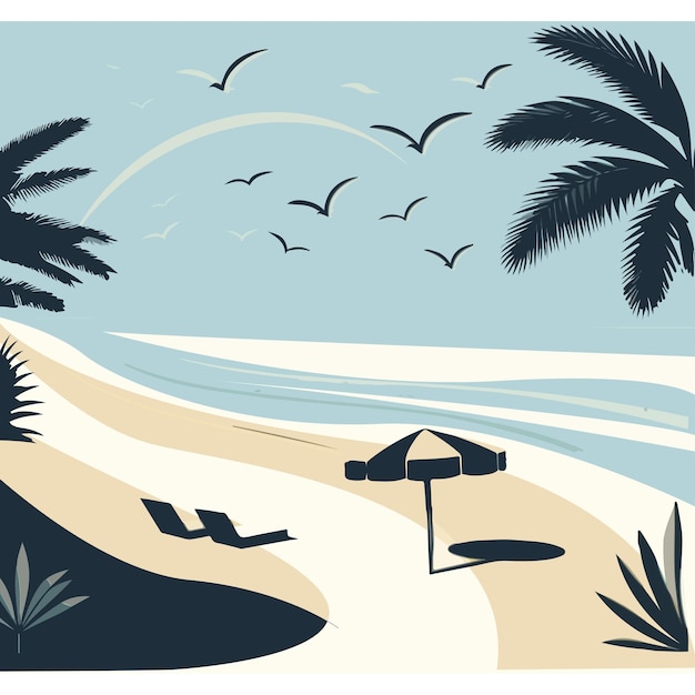 Summer vacation concept Banner of beach chairs and accessories on the beach illustration