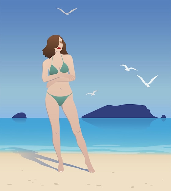 Summer vacation girl on the beach Vector