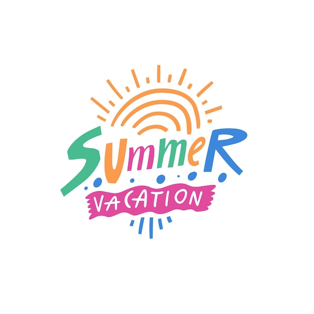 Summer Vacation Hand drawn colorful cartoon style lettering phrase