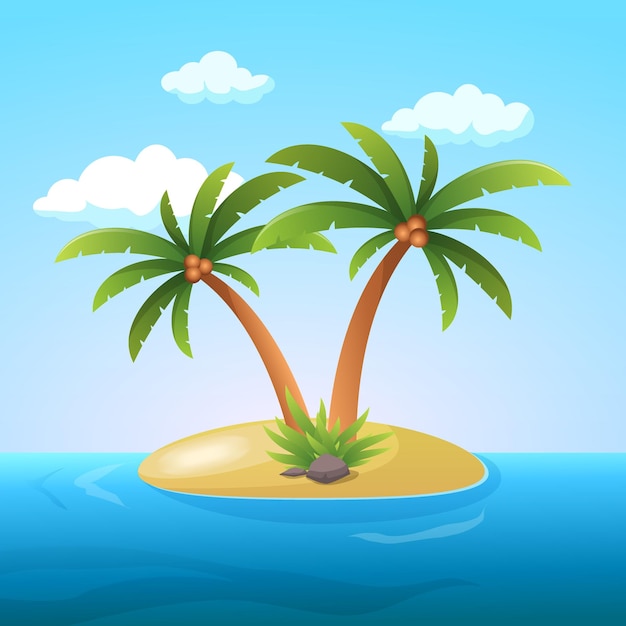 Summer vacation holiday tropical ocean island with palm tree flat vector illustration