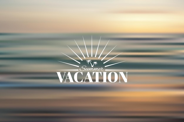 Vector summer vacation logo on blurred sunset background