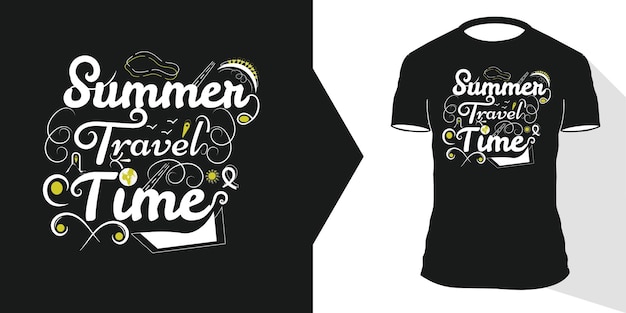 Summer Vacation Travel Quote Typography Lettering Calligraphy Tshirt Design Template Premium Vector