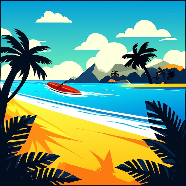 Summer vacation on tropical resort cartoon vector illustration