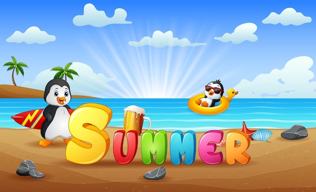 Summer vacation with penguins on the beach