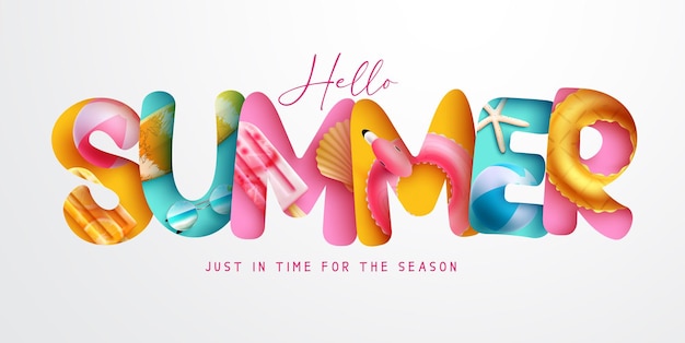 Summer vector design. Summer hello text, letters, typography and calligraphy greeting.