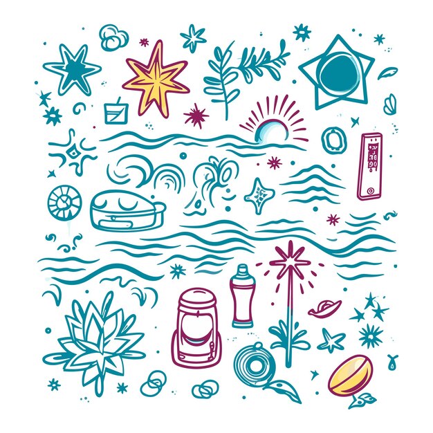 Summer vector elements line art of summer elements