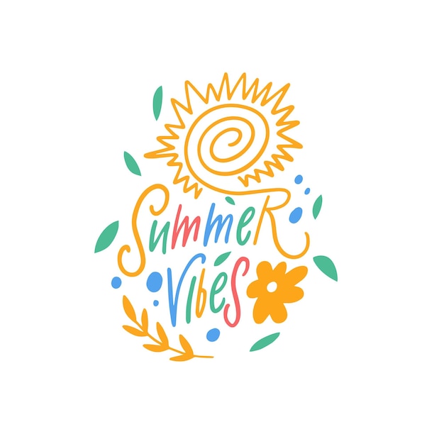 Summer Vibes Hand drawn colorful typography phrase Modern lettering text