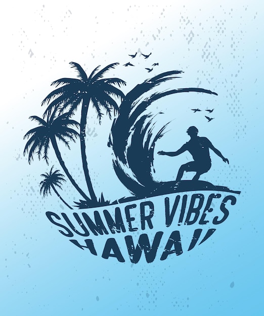 Summer Vibes Hawaii surfing Vintage tshirt design