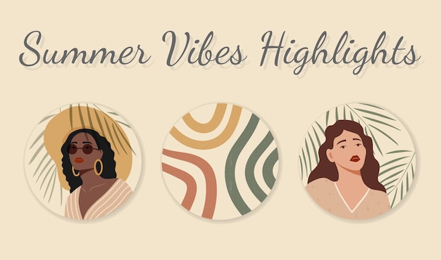 Summer vibes icons set for social media story buttons