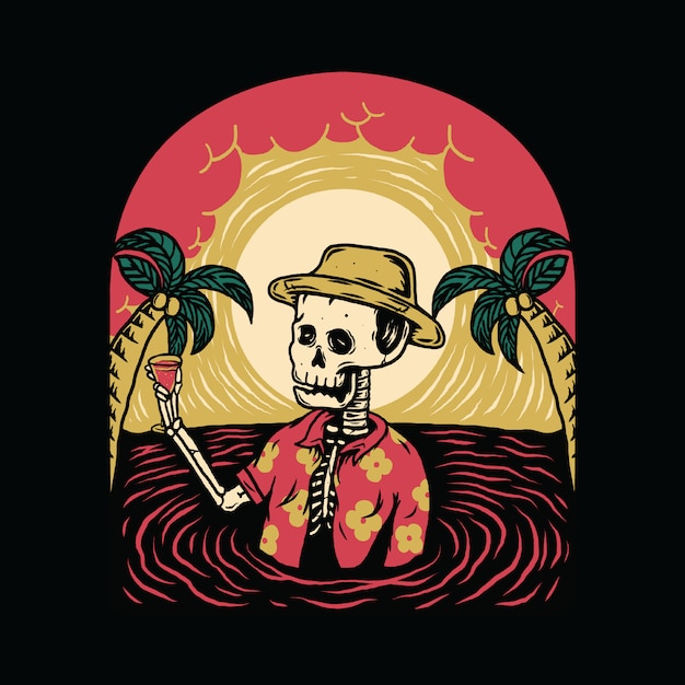 Summer Vibes Skeleton Horror Halloween Relax Summer Graphic Illustration