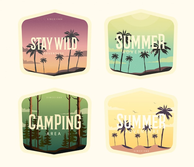 Summer vintage illustration set