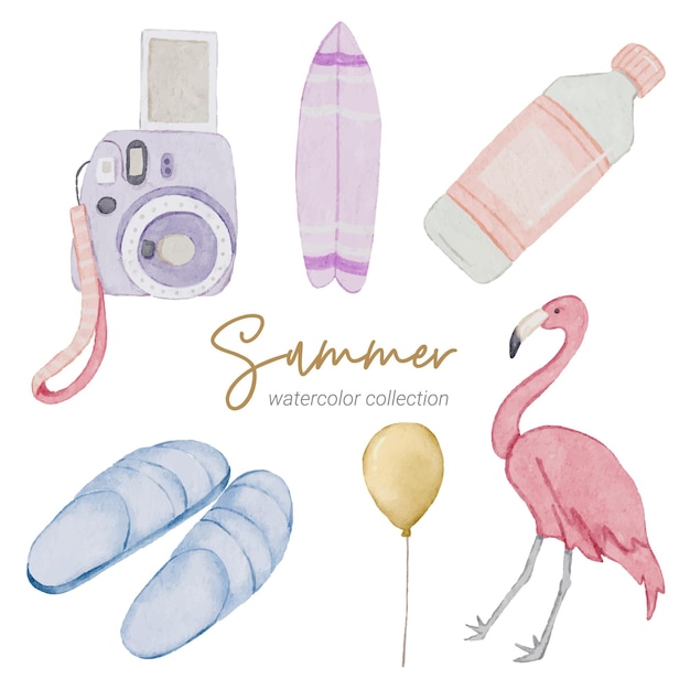 summer watercolor element collection