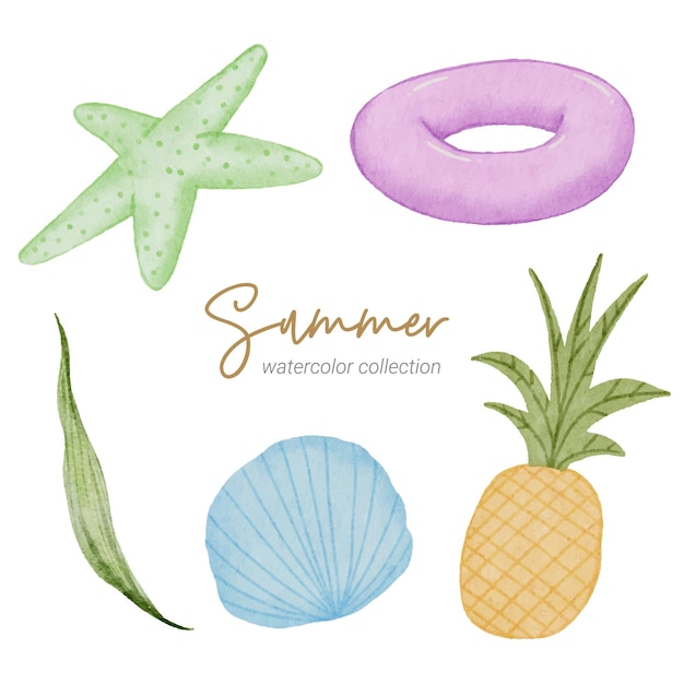 summer watercolor element collection