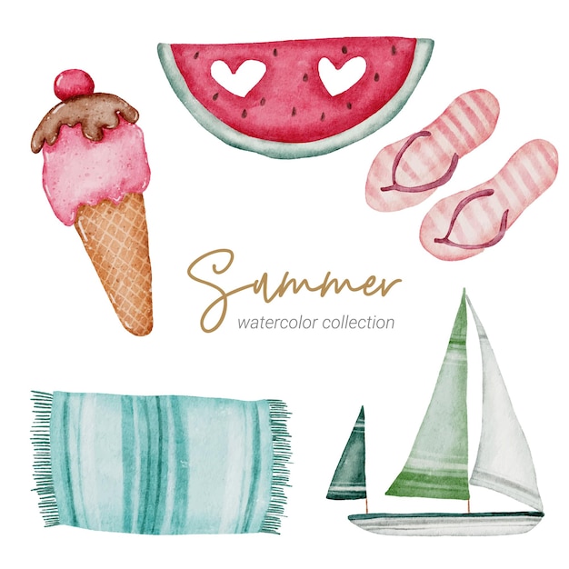 summer watercolor element collection