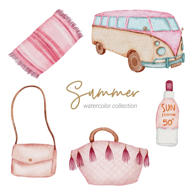 summer watercolor element collection