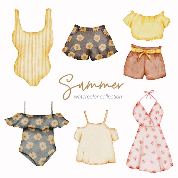 summer watercolor element collection