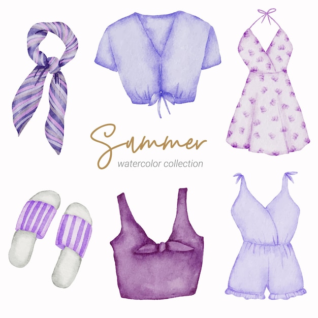 summer watercolor element collection