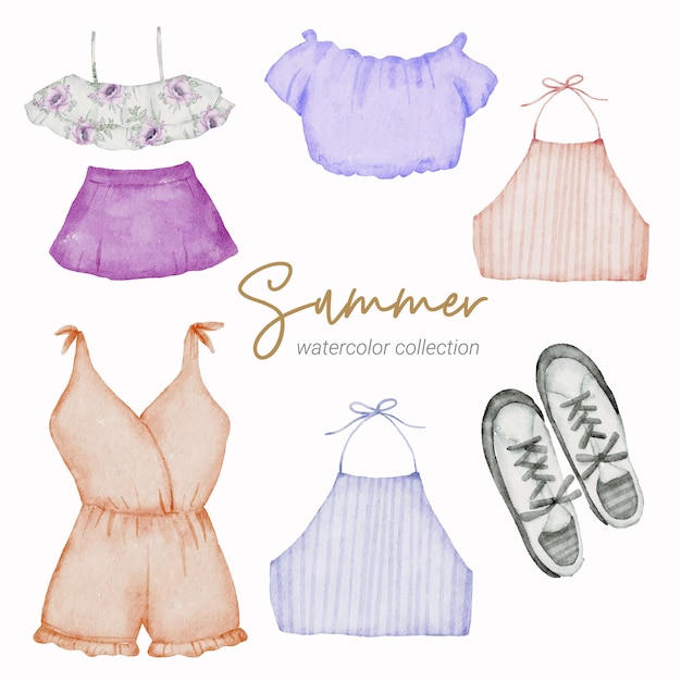 summer watercolor element collection