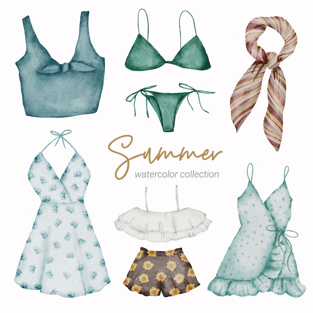 summer watercolor element collection