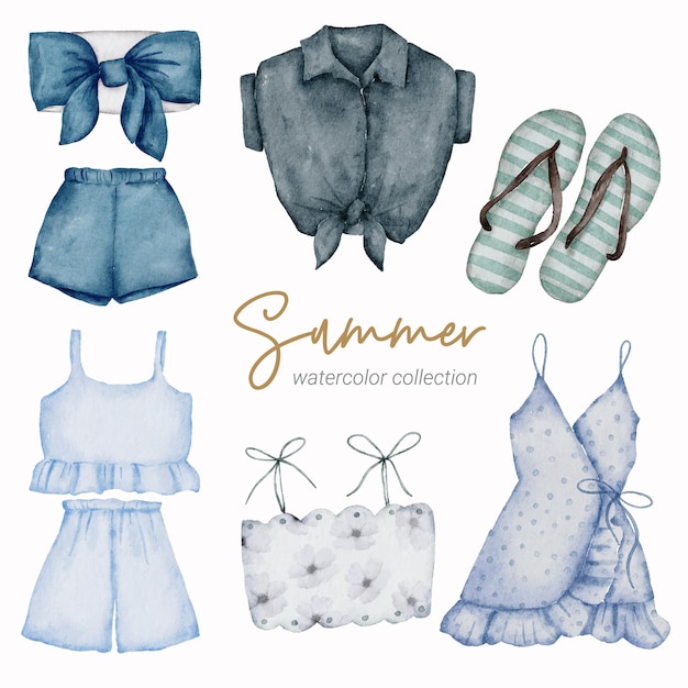 summer watercolor element collection