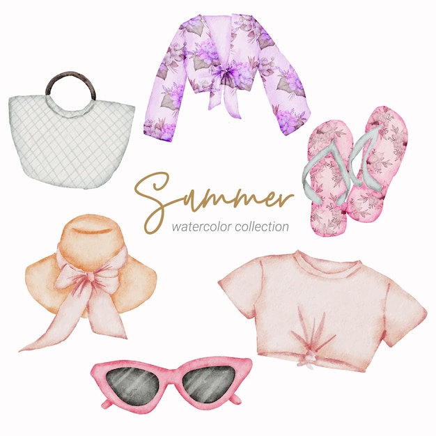 summer watercolor element collection