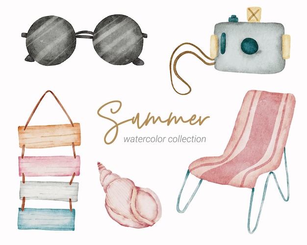 summer watercolor element collection