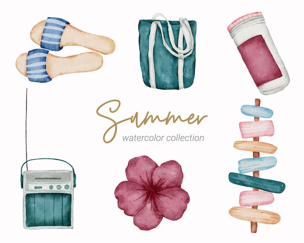 summer watercolor element collection