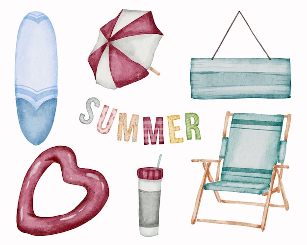 summer watercolor element collection