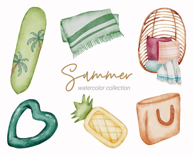 summer watercolor element collection