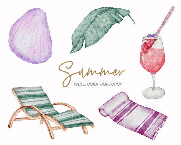 summer watercolor element collection