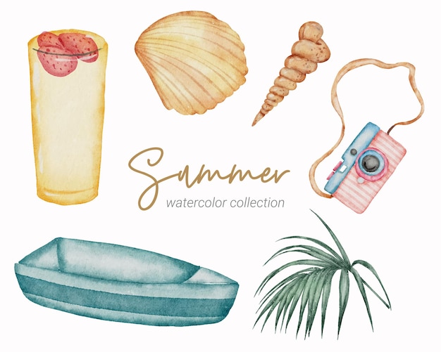 summer watercolor element collection