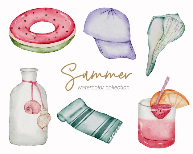 summer watercolor element collection