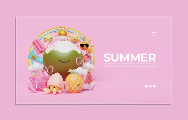 Summer Web Page Template With Coconut Illustration