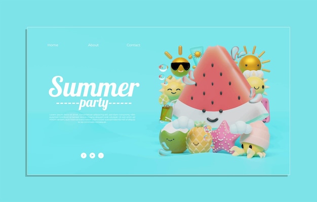 Summer Web Page Template With Watermelon Illustration