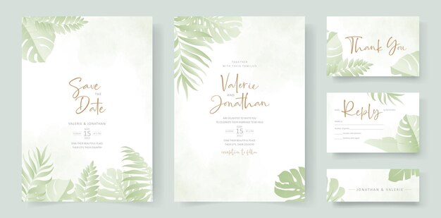 Summer wedding card design with tropical leaf ornament