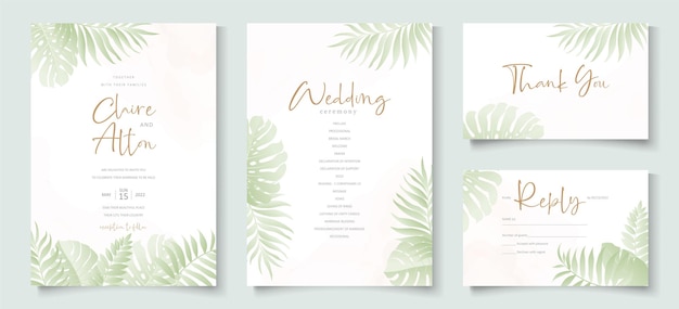 Summer wedding card design with tropical leaf ornament