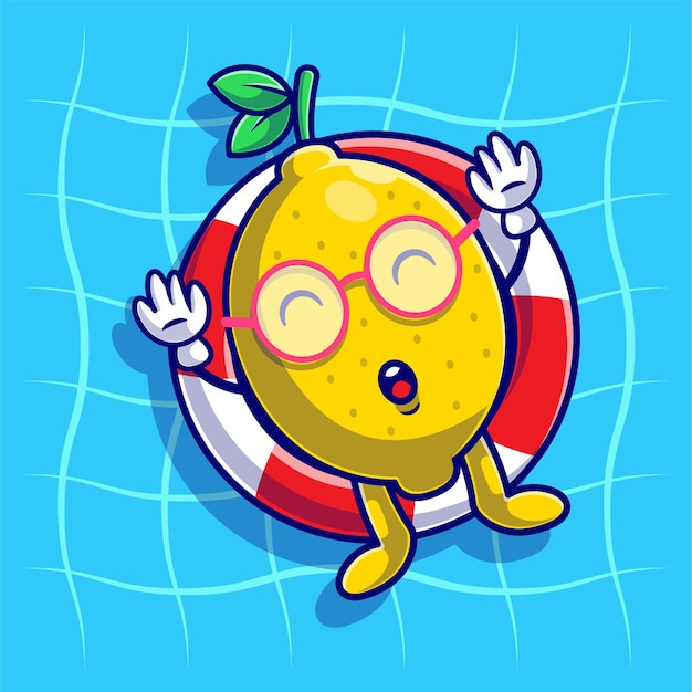 Summer with Cute Lemon Relaxing using Swimming Float flat