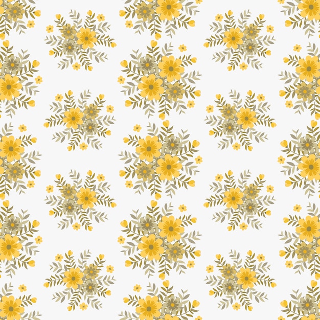 Summer yellow flowers wreath ivy style with branch and leaves, Seamless pattern