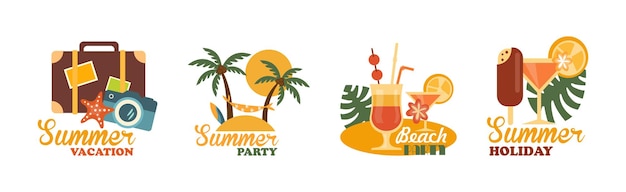 Summertime holiday and beach vacation label vector set