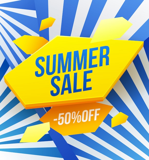 Summertime sale banner concept. Seasonal marketing, 50 percent discount, good deal offer. Summer shopping