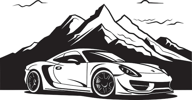 Summit Supercar Vector Icon Symbolizing a Black Logo Design on Mountain Roads Altitude Acceleration