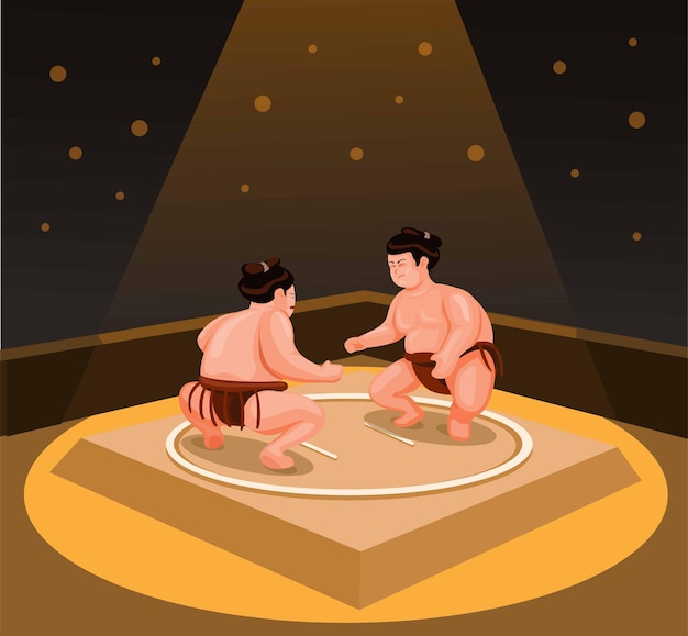 Sumo Wrestler Fighting Japanese Traditional Martial Art Sport Activity illustration vector