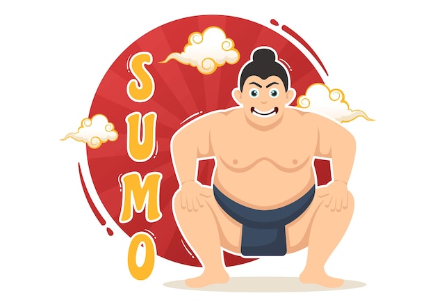 Sumo Wrestler Illustration with Fighting Japanese Traditional Martial Art and Sport Activity