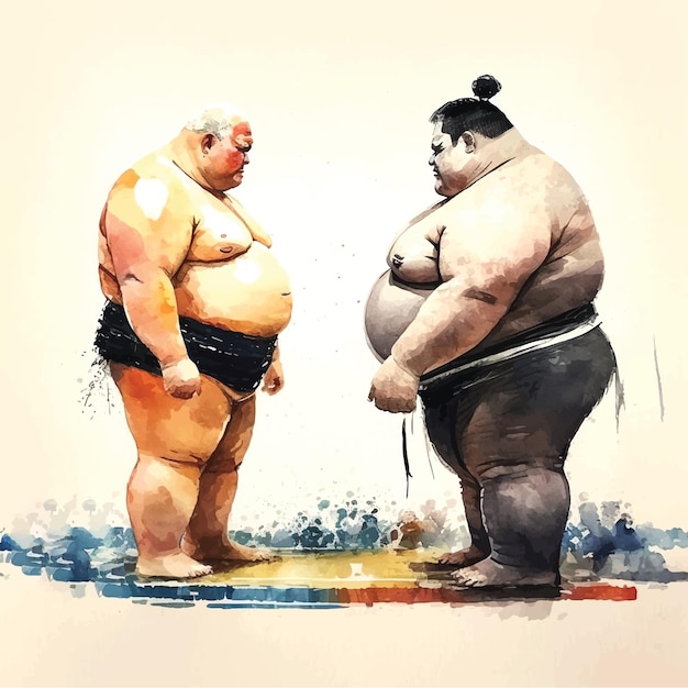 Sumo wrestler match watercolor paint ilustration paint